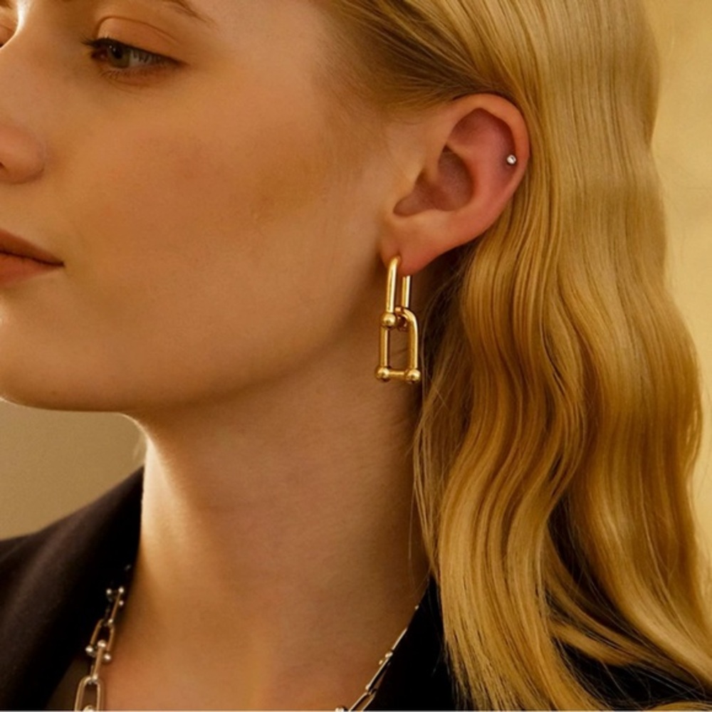 Gold Silver Simple U-Shaped Chain Earrings